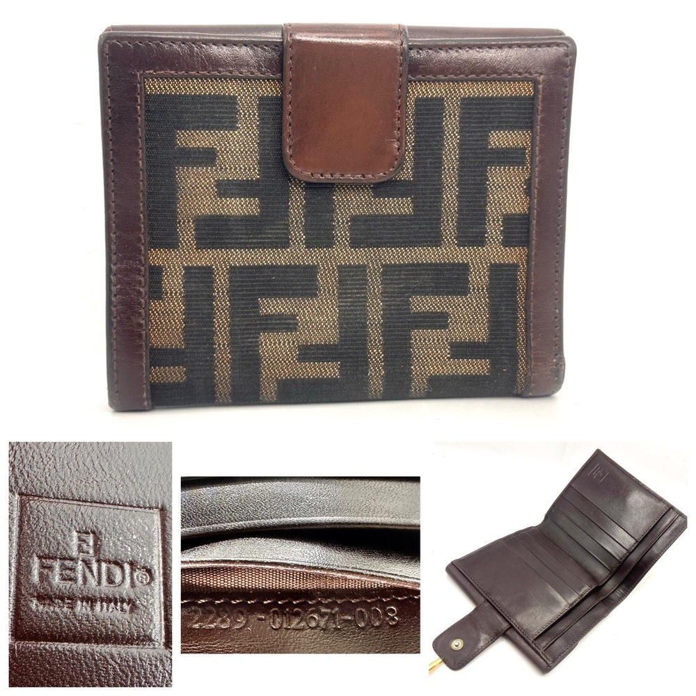 Fendi Zucca canvas leather wallet good condition authentic men women brown